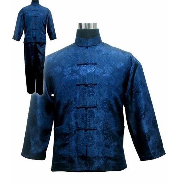 

men's tracksuits navy blue chinese satin suit traditional male wu shu sets tai chi uniform clothing plus size s-xxxl 011311, Gray
