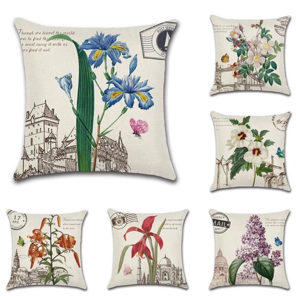 

cushion/decorative pillow classical flower cushion cover 45*45cm retro architecturepillow decorative pillows for sofa throw pillowcase home
