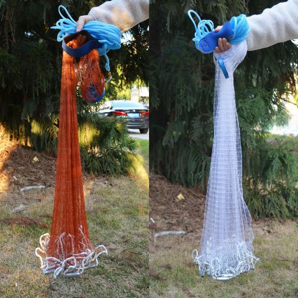 

american hand cast fishing net 2.4m-7.2m small mesh throw network with sinker and without fish trap accessories