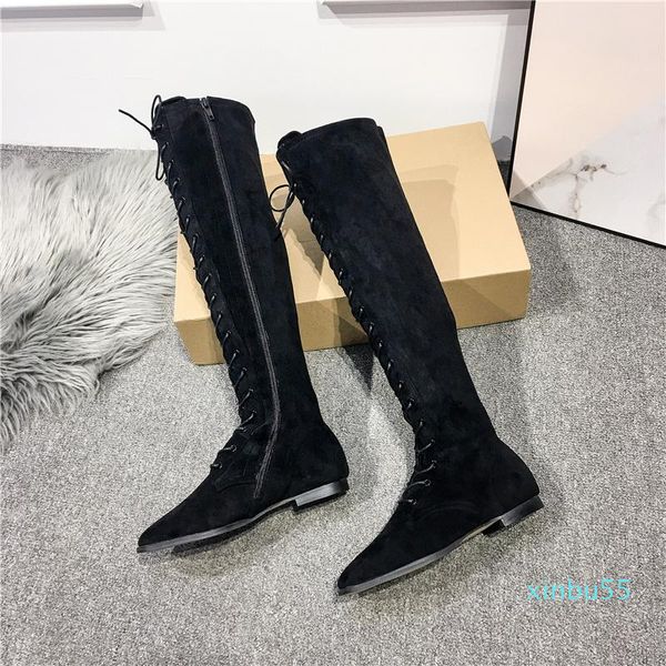 Botas elegantes sapatos de zíper lateral de mulher preta cross strap square calcanhar sexy feminino camurça de camurça