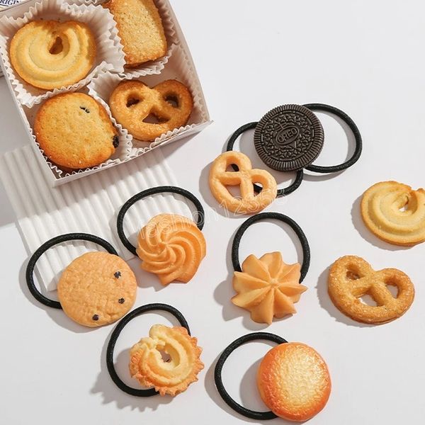 Cookies anel de cabelo bonito acessórios de cabelo criativo biscoito cabelo corda elástico de borracha elástico simulado comida scrunchie