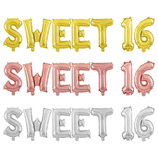 

party decoration 7pcs/lot rose gold sweet 16 sixteen 16th birthday girls happy donut balloon event supplies