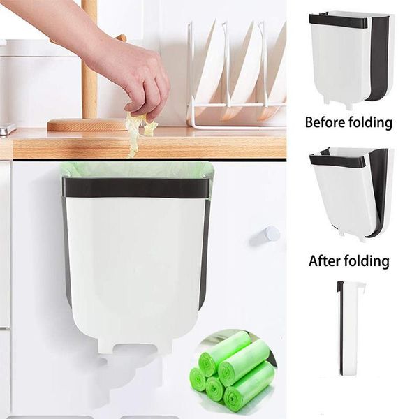

waste bins 5l 9l wall-mounted folding trash can kitchen cabinet door hanging garbage truck foldable cleani