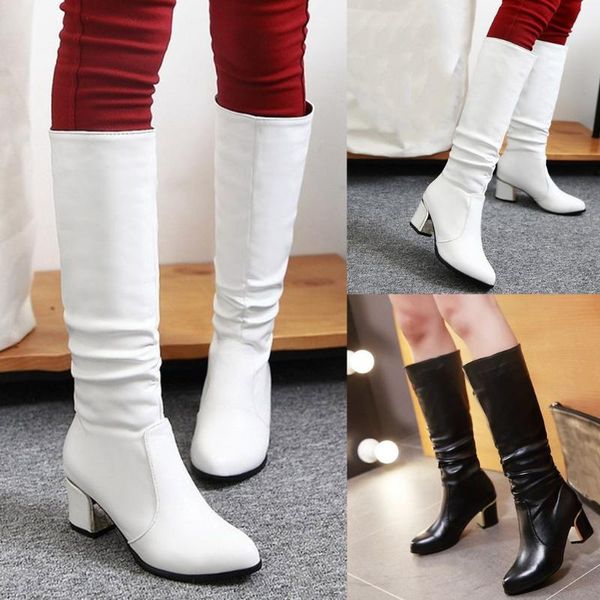 

boots college women fashion shoes high heel winter warm snow knee, Black