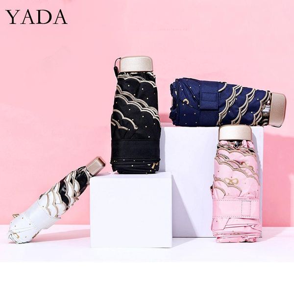 

umbrellas yada 2021 bow pattern ultralight mini rain uv flat handle five folding for women windproof umbrella ys200211