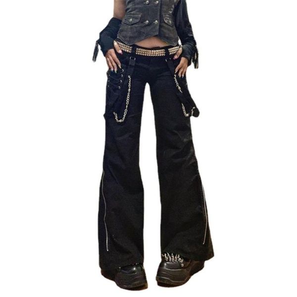 

women's pants & capris gothic black high waist harajuku e girl punk baggy trousers fashion 2021 streetwear bandage chain, Black;white