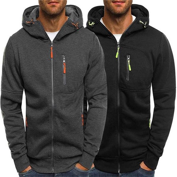 

jacket men autumn casual sweatshirt fashion solid color run sports zipper hooded coat clothing men's 211126, Black;brown