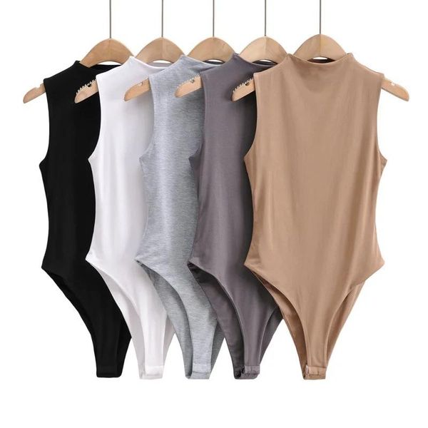 

club outfits women one piece 2021 spring summer double layer round neck slim fit jumpsuit sleeveless tight bottoming shirt, White