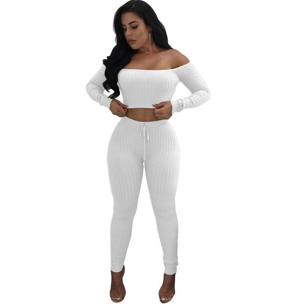 

women's jumpsuits & rompers autumn off shoulder long sleeve women jumpsuit romper solid 2 piece set short skinny pants casual, Black;white