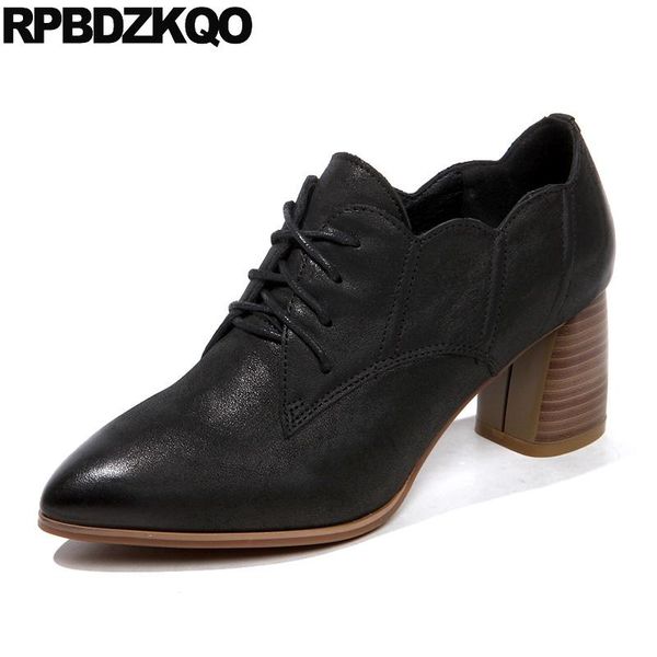 

dress shoes italian lace up oxford heels size 4 34 2021 medium women genuine leather black famous high block brand pumps pointed toe