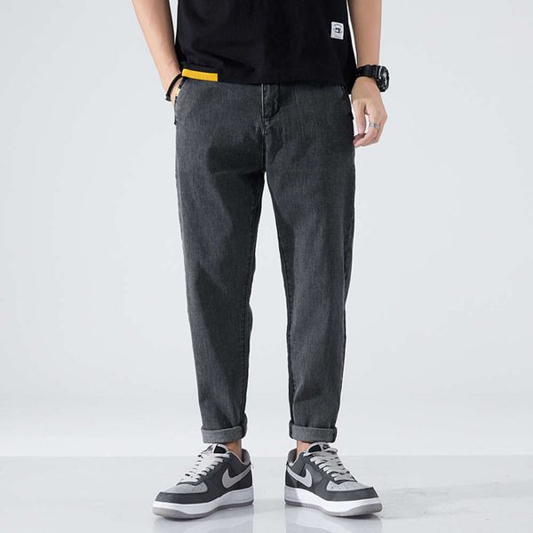 

spring and autumn jeans straight tube loose nine point trendy little leg men's fashion korean versatile harem pants, Blue