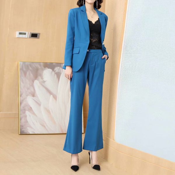 

fashion women's sets spring autumn new lapel long-sleeved jacket flared pants office two-piece suit bd6i, Gray