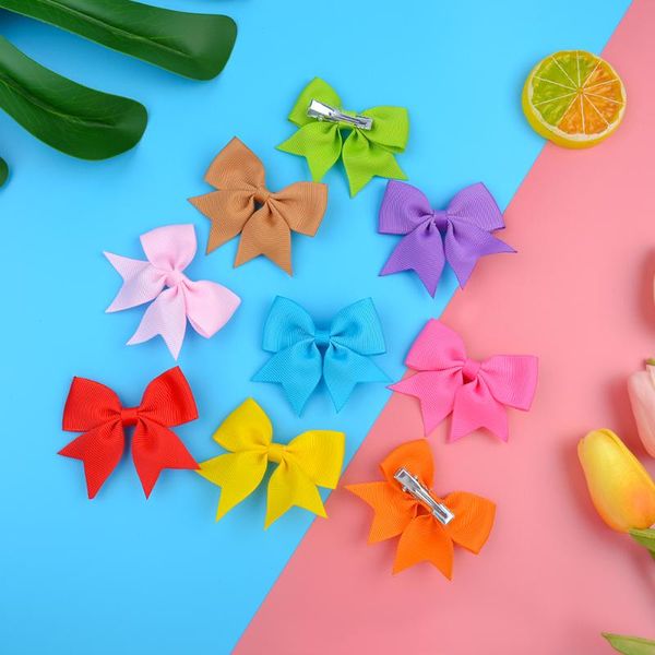 

hair accessories 20pcs/lot cute solid color bows with clip for kids girls grosgrain bowknot clips barrette headwear, Slivery;white