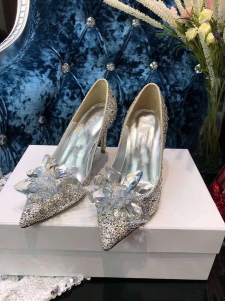 

dress shoes cinderella crystal wedding bridal high heeled single girl thin princess bridesmaid, Black