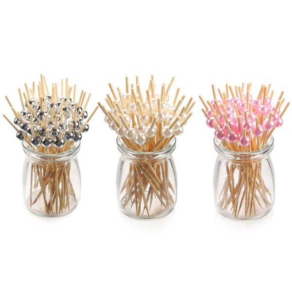 

disposable dinnerware 100pcs 12cm pearl cocktail picks wooden toothpick snack fork fruit skewer party wedding festival supplies