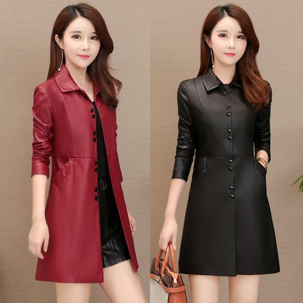 

women's leather & faux fashion plus size 5xl 6xl coat long spring ladies jacket 2021 clothing black