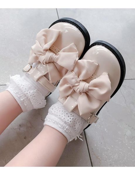 

flat shoes princess fashion bow shoe elegant dress girl party autumn children' school kid leather 3 4 5 6 7 8 9 10 11 12 year, Black;grey