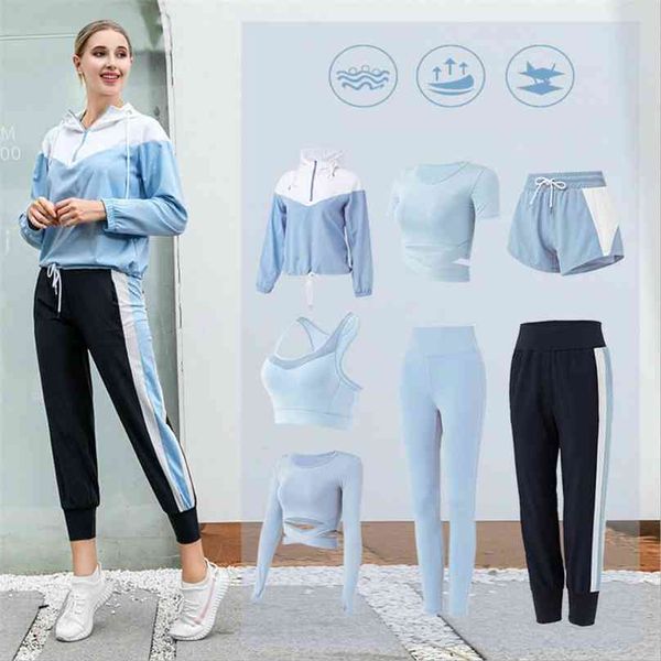 2/3/4/5/7PCS Frauen Yoga Set Workout Kleidung Für Gym Sport Zip Bh Leggings Halle tragen Freizeit schnell trocknend XXXL 210802