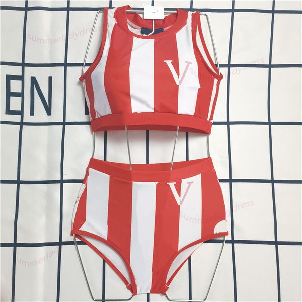 

stripe printed swimwear high waist beachwear design breathable vest bikinis summer conservative swimsuit, White;black