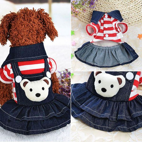 

dog apparel zl denim dress striped bib winter autumn cowboy clothes for pet