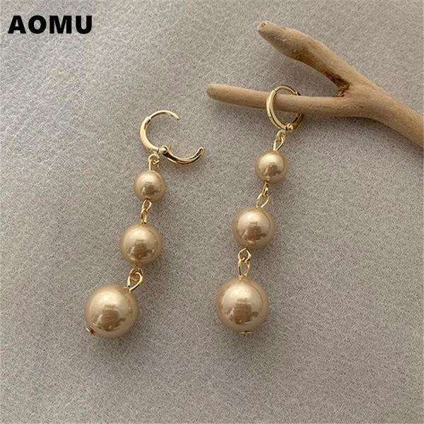 

dangle & chandelier aomu retro chic champagne gradient pearl metal gold splicing hyperbole long drop earring for women vacation party jewelr, Silver