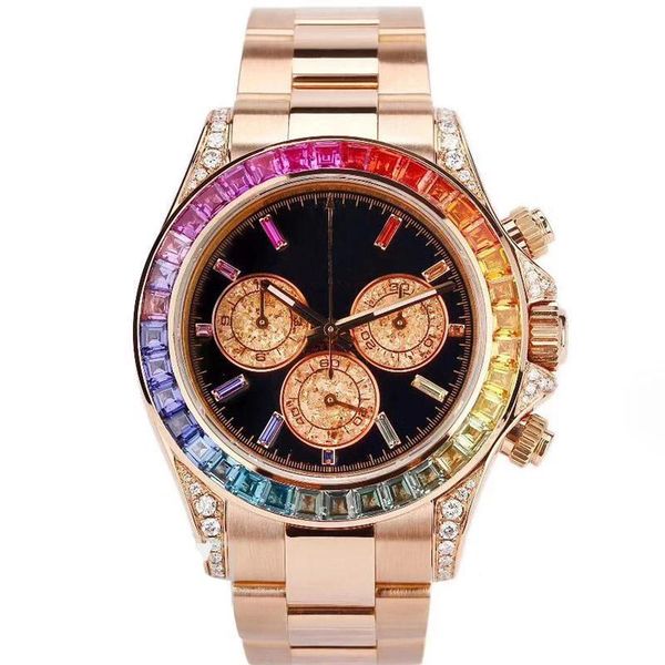 

wristwatches 2021 sapphire crystal rose gold watch luxury automatic mechanical rainbow diamonds bezel mens watches fashion, Slivery;brown