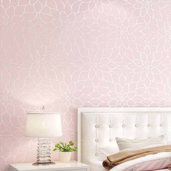 Duvar Kağıtları Modern Yatak Odası Oturma Odası Duvar Kağıdı 10 M 3D Beyaz Lotus Basit Ofis Arka Plan Duvar Dokuma Rulo