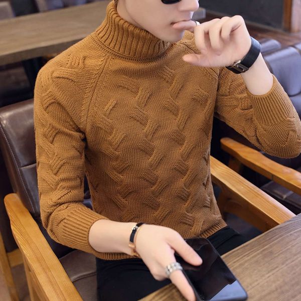

winter men's korean version semi turtleneck thickened warm sweater personalized thread base coat fashion, White;black