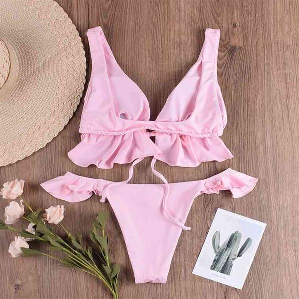

2021 new swimsuit women ties front bikinis set summer beachwear ruffle bikini maillot de bain swimming suit for womenby air