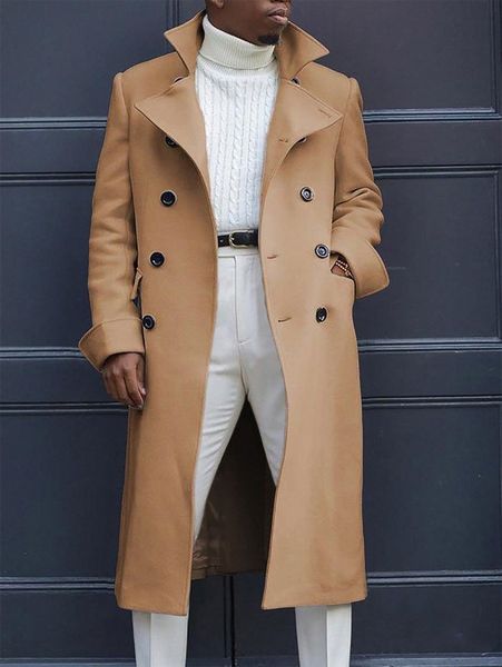 

men flap pocket double breasted overcoat 01av#, Black;brown