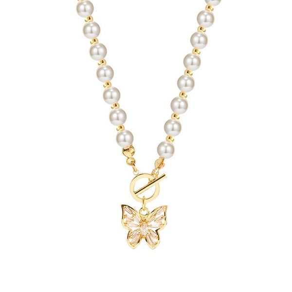 

chains spring/summer fashion pearl necklace butterfly sweet style beaded, Silver