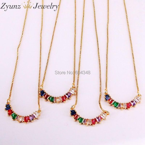 

pendant necklaces 10pcs zyz333-5164 trendy colorful zirconia curved bar pendents necklace geometry rainbow cz choker jewelry, Silver