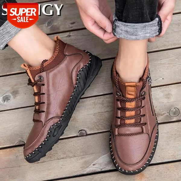 

winter men's boots warm zip outdoor solid color sewing men shoes sports rubber flat casuan fashion shoes for males #4u1h