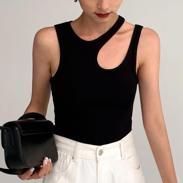 

women's tanks & camis [ewq] korea chic summer casual trend women solid irregular round neck fashion temperament sleeveless camisole 202, White