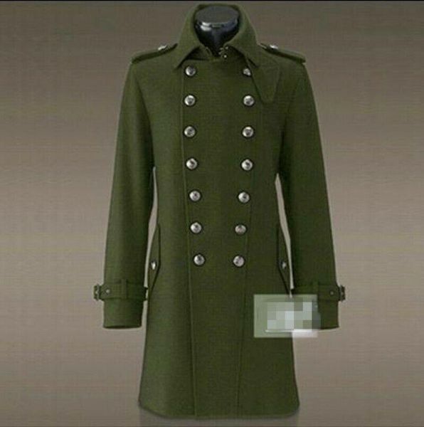 

men's wool & blends mens military blend outerwear double breasted trench long coat overcoat jacket thick warm parkas windproof, Black