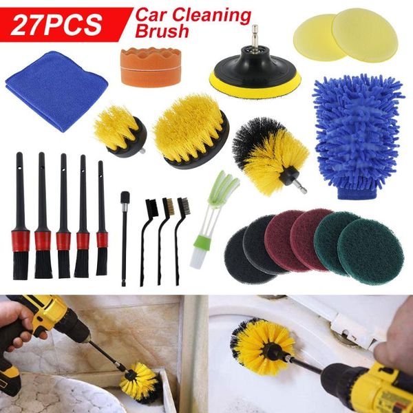 

car sponge 27pcs detailing brush set auto wheels air vent emblems interior cleaning tools care dirt dust clean washing accessories