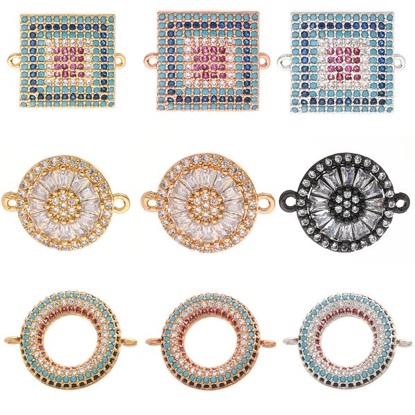 

charms connecrots for jewelry making supplies charms for diy bracelet necklace copper mosaic cz charm geometric circles squares, Bronze;silver