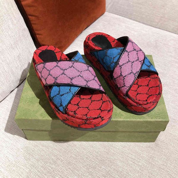 

sandals original doubleÂ g women's slide sandal designer multicolor platform slippers burgundy mini printing fabric rubber sole shoe wit, Black
