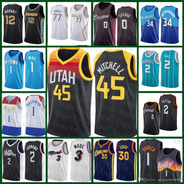 

donovan 45 mitchell utah jazz new 2020 2021 new basketball jersey james 33 wiseman jayson 0 tatum ja 12 morant 28 white beige, Black;red