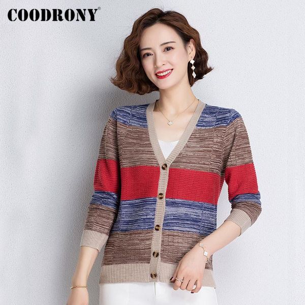 

coodrony brand striped streetwear fashion soft wool women's cardigans spring autumn casual knitted female slim sweaters w1325, White
