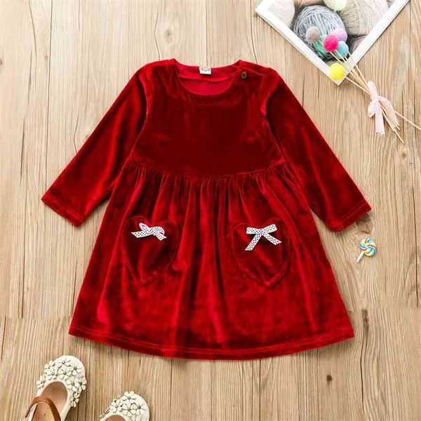 

baby / toddler bowknot red velvet long-sleeve dress 210528, Red;yellow