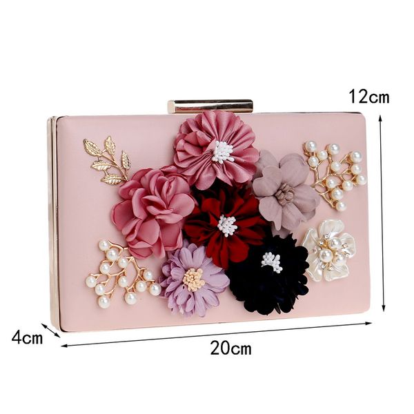 

pu women bag flower beaded lady clutch bag metal gold evening bag wedding party chain shoulder handbags phone/key pocket