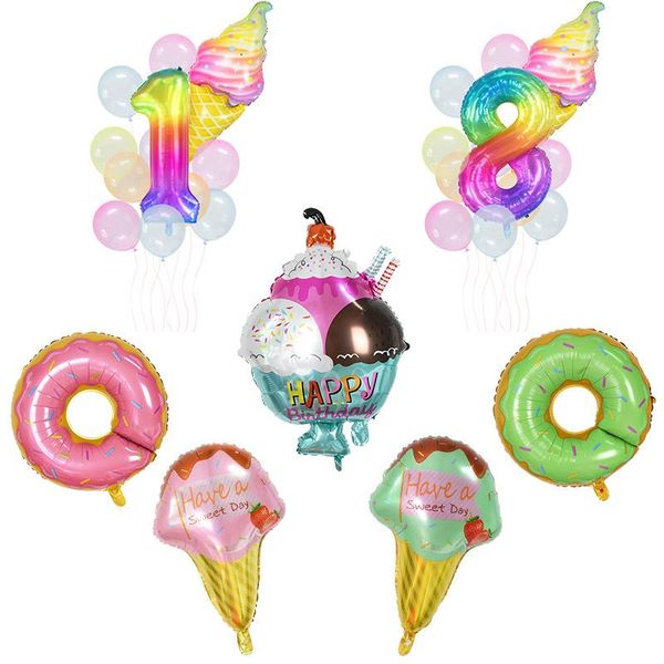 

party decoration 12pcs/set lovely ice cream foil digital balloons latex bubble balloon baby shower girls birthday wedding