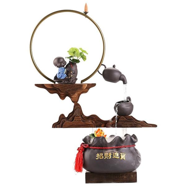 

decorative objects & figurines backflow incense chinese style water fountain fish tank wheel living room office view humidifier zen ceramic