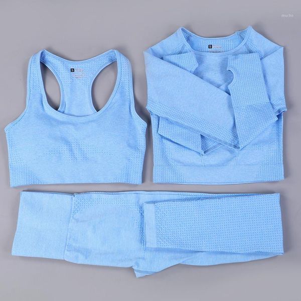 

3pcswomen seamless yoga set fitness sports suits gym cloth long sleeve shirts high waist running leggings workout clothing outfit