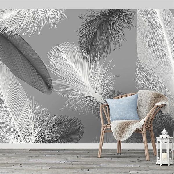 

wallpapers nordic style black and white feather mural wallpaper 3d abstract art living room bedroom home decor wall papers papel de parede