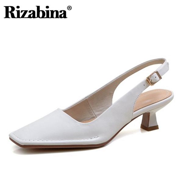 

rizabina new design women high heel sandals real leather square toe summer women fashion shoes footwear size 34-39, Black