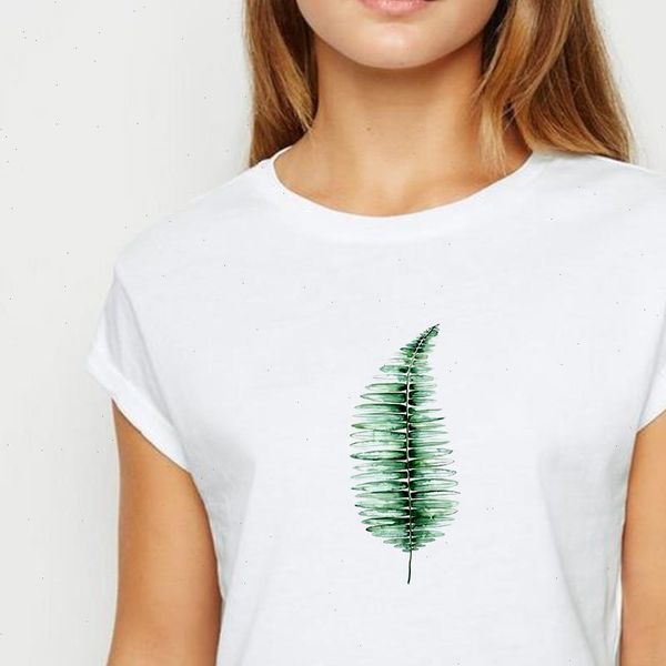 

vogue leaves and cactus t shirt women kawaii spring summer oversize tshirt comfortable tee round neck t shirts, White