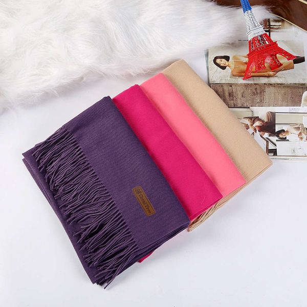 

autumn winter new thorn pure color cashmere like scarf leather label versatile warm shawl thickened neck for men and women, Blue;black
