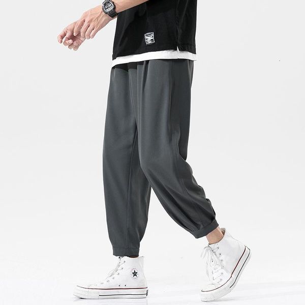 

hybskr men's casual oversize pants 2021 fashion harajuku streetwear trousers male solid color classic ankle-length pants, Black